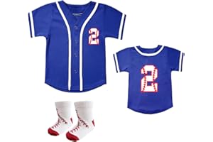 BAICAIYU Baby Baseball Jersey and Socks 2pcs Set Birthday Outfit Boys and Girls 2-4 Years Old Toddler Softball Shirt