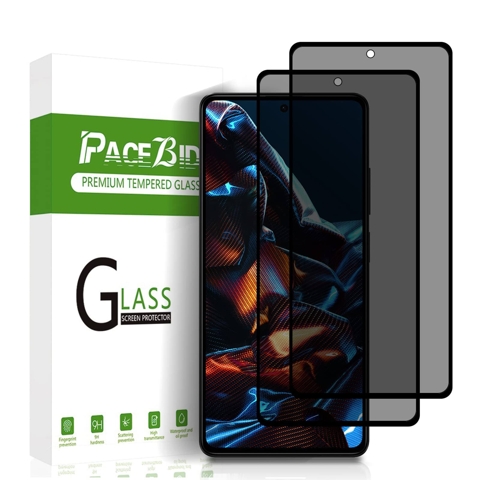 PaceBid 2 Pack Privacy Screen Protector Compatible with Xiaomi POCO X5 Pro 5G, [Full Coverage] [Anti-Scratch] [Case Friendly] Tempered Glass with 9H Hardness, Anti-Spy Film for Xiaomi POCO X5 Pro 5G