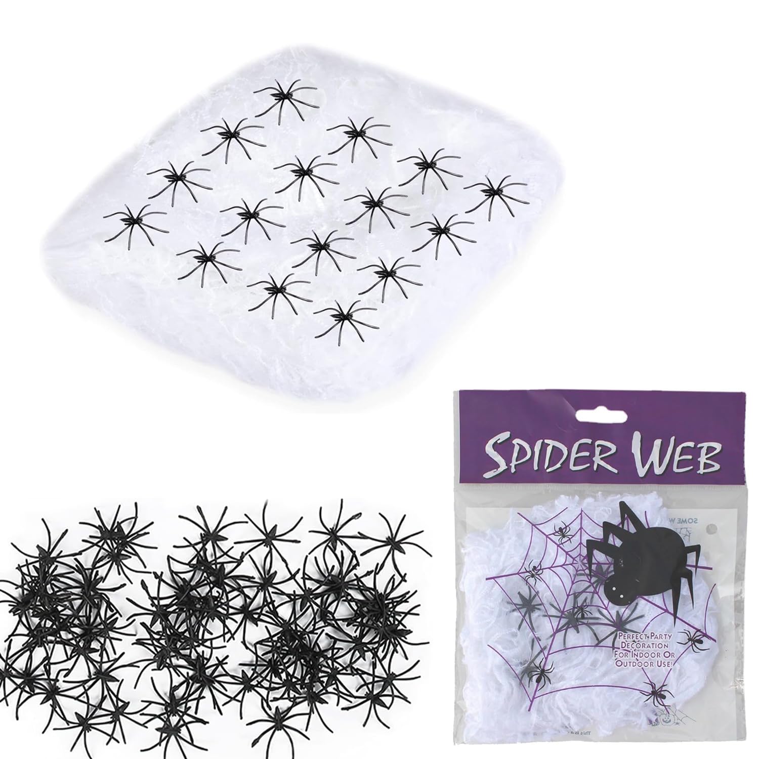 Ompinda Halloween Spider Webs Decorations, Super Stretchy Cobwebs with 60 Fake Spiders Halloween Scary Decorations for Halloween Decor Indoor and Outdoor (200, Grams)