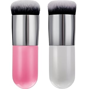 2 Pieces Foundation Brush Chubby Makeup Brush Kabuki Makeup Brush Travel Powder Brush for Blending Liquid, Cream or Flawless Powder Cosmetics (white and rose gold, pink and silver)