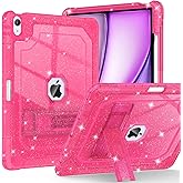 ZoneFoker for iPad Air M3 13 Inch Case 2025, for iPad Air M2 13-inch 6th Gen 2024 Glitter Slim Cover with Pencil Holder Heavy Duty Shockproof Hard Protective Case with Kickstand, Hot Pink