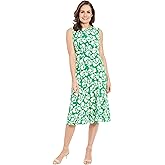 London Times Womens Sleeveless Inset Waist Midi Fit and Flare Dress