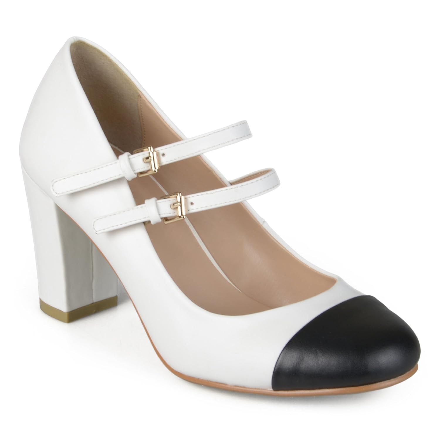 Amazon.com | Journee Collection Womens Two-Tone Cap Toe Mary Jane Pump White 11 | Pumps