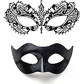 HyperFun Masquerade Mask for Couples Venetian Metal & Leather Mask Set, Women Men Halloween Mask, Specially for Costume, Prom