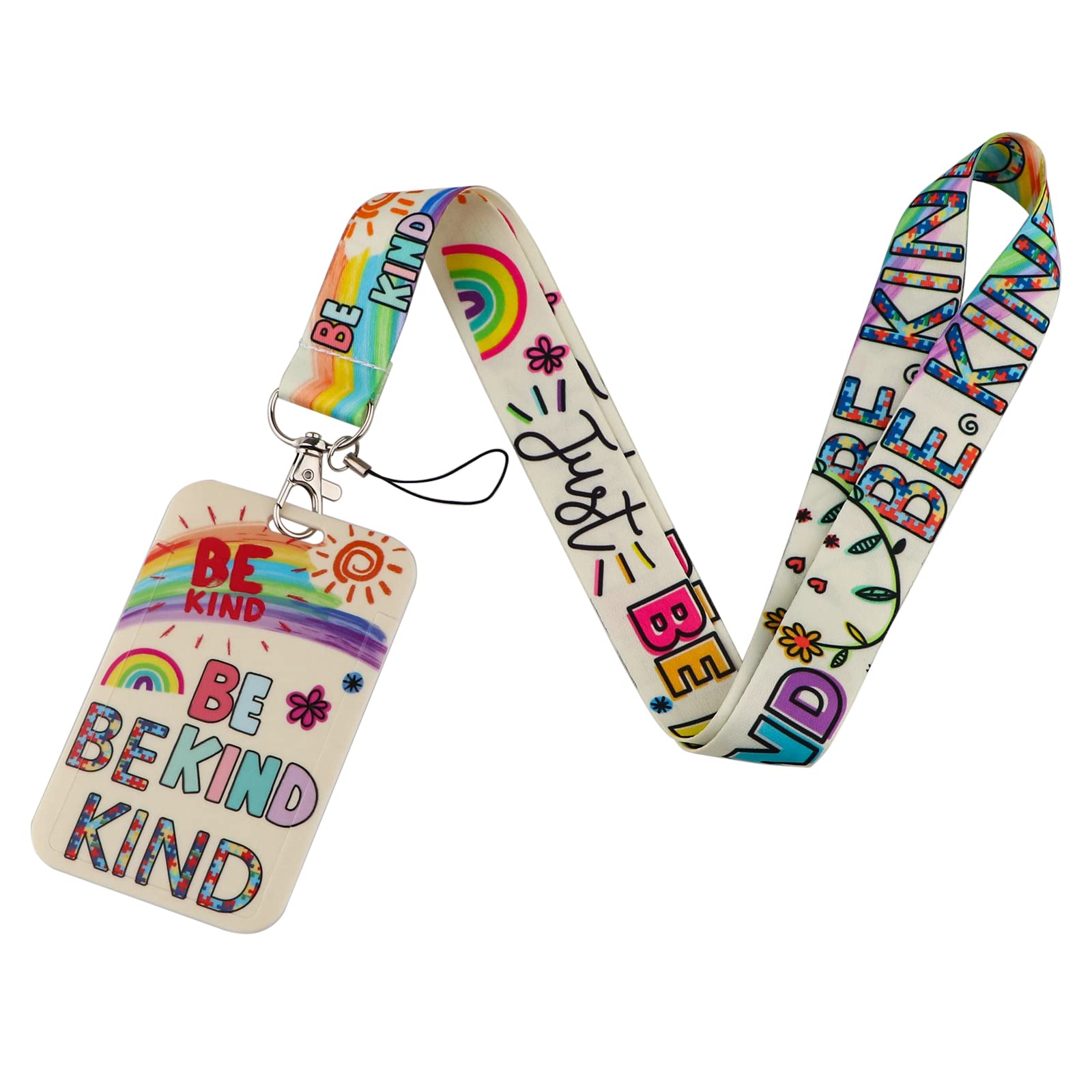 Photo 1 of BKBKAAK Cute Be Kind Rainbow Lanyard for ID Badge Autism Awareness Puzzle Piece Teacher Lanyard with ID Holder for Keys Girls Work School Lanyards for Kids Teens