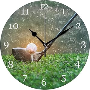 KUWT Sport Golf Ball Club Wall Clock Silent Non-Ticking 9.5 Inch Round Clock Acrylic Art Painting Home Office School Decor