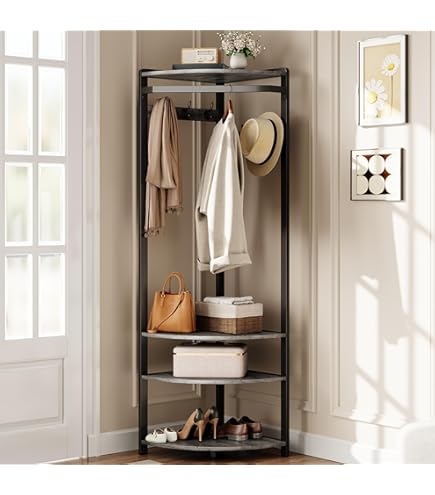 Amazon.com: Giantex Corner Coat Rack with Shoe Bench, L-Shaped