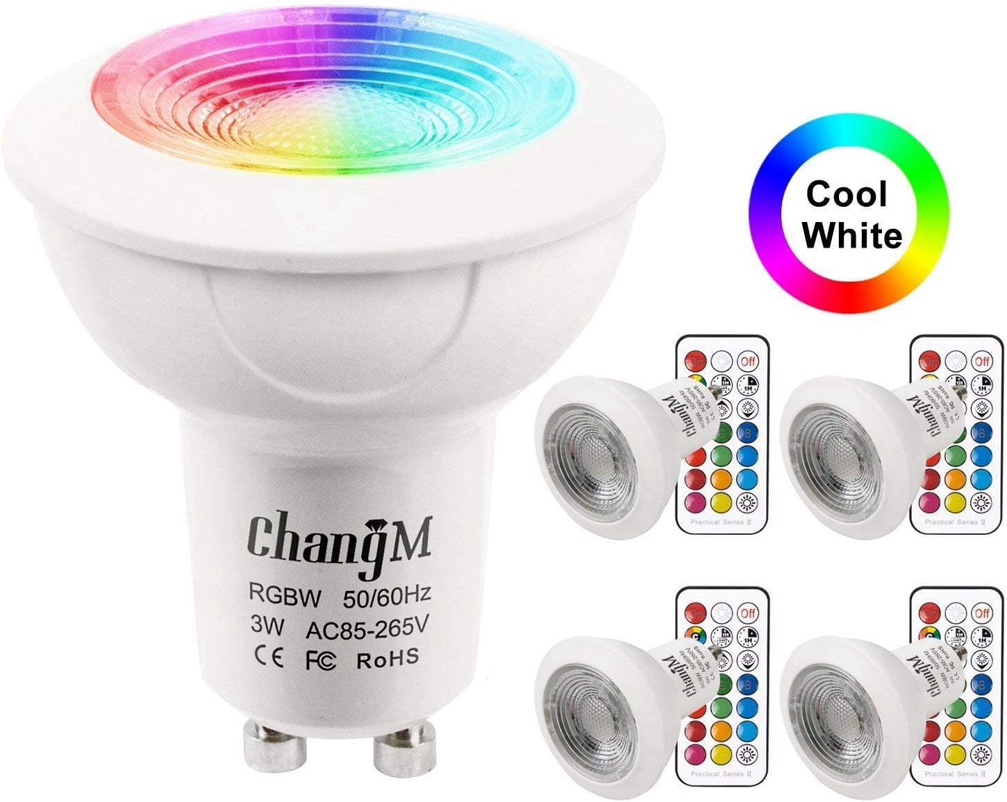 Ampoule LED GU10 Spot Ampoules 3W Changement De Couleur RGBW Dimmable Par 21 Touches