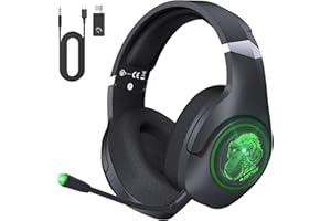 KAPEYDESI Gaming Headset Wireless, 2.4GHz Gaming Headphones Wireless with Noise Canceling Microphone for PS5, PS4, Fortnite & FPS Gamers, 40-Hr Battery Gamer Headphones for PC, Green Chimpanzees