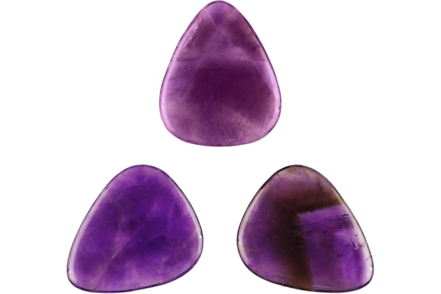 Amethyst Stone Guitar Or Bass Pick - 3.0 mm Ultra Heavy Gauge - 351 Shape - Specialty Handmade Gemstone Exotic Plectrum - 3 Pack