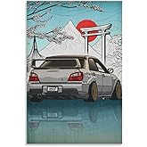 Impreza Wrx Art Jdm Car Japan Fuji Temple Sunset Car Posters & Prints Car Canvas Wall Art Living Room Decor for Men Aesthetic Paintings Pictures Wall Decor Framed Unframed 12x18inch(30x45cm)