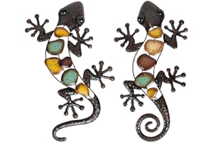 LIFFY Metal Gecko Wall Decor Large 2 Pack, Outdoor Lizard Wall Art, Metal Lizards Wall Decor, Gecko Wall Art for Home Garden Yard Fence(15inch)
