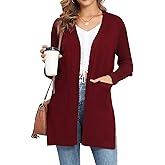 YGJIEGENG Women's Cardigan Sweaters V-Neck Long Sleeves with Two Pockets Side Split Hem Open Front Knit Casual Cardigan