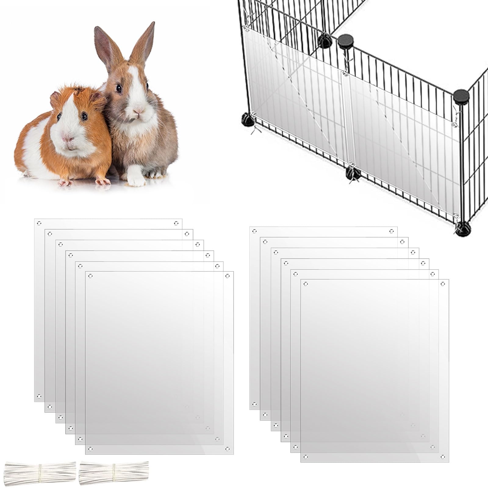 Oncpcare 12 Pack Pet Plastic Cage Liner Protection 10'' x 8.2'' Rabbit Cage Urine Guard Clear Cage Edge Liner Guinea Pig Side Lining Small Animal Cage Accessories - Keep Litter in The Cage