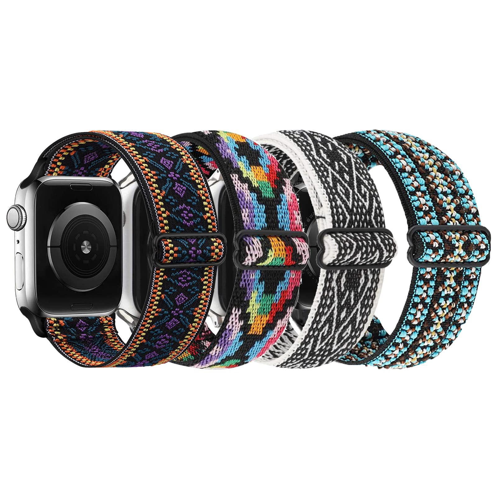4-Pack Elastic Nylon Straps Compatible with Apple Watch 38mm 40mm 41mm /42mm 44mm 45mm, Elastic Scrunchy Replacement Band Soft Stretchy Band For iWatch Series 7/6/5/4/3/2/1/SE(42mm 44mm 45mm)