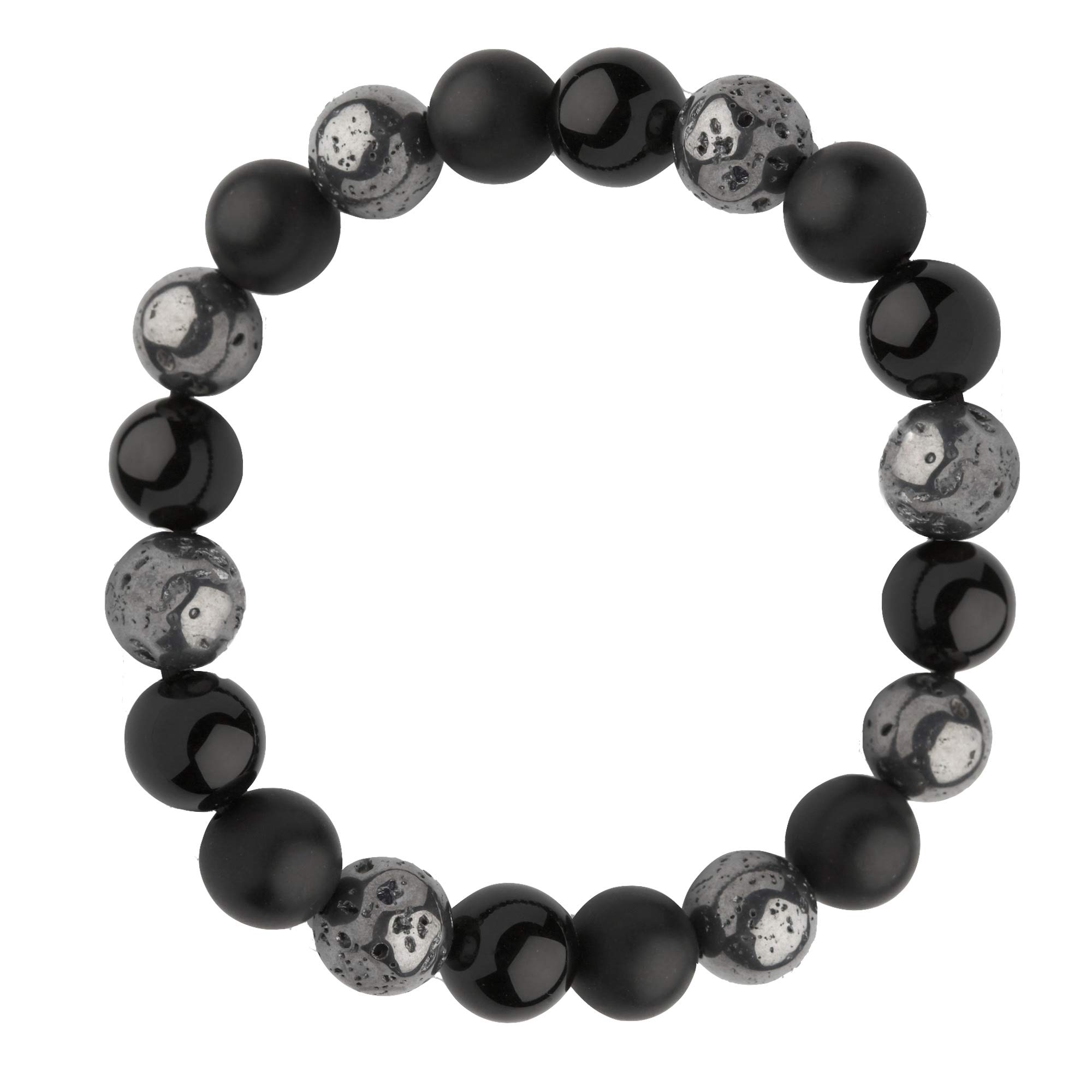 Franki Baker Black & Grey Agate & Hematite Gemstone Bead Bracelet. Expands. Comes in box.