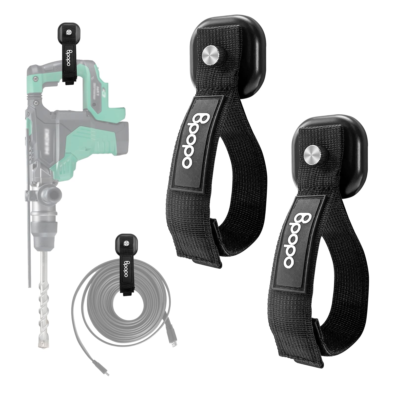BPOPO 2 Pack Heavy Duty Magnetic Hook Straps for Extension Cords, Powerful Cruise Garage Storage Hook Ties for Hanging Cables, Garden Hoses Ropes, Workshop Tool Box Magnet Organize Hangers for Tools