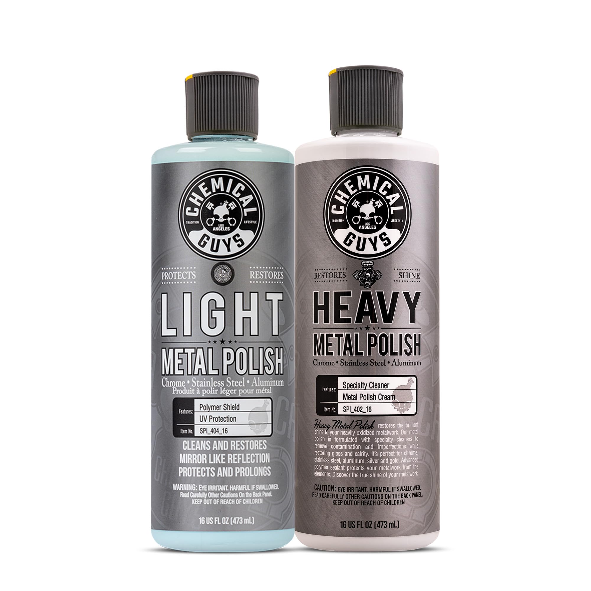 Chemical Guys Light & Heavy Metal Polish Kit - Restore, Protect & Shine All Metal Surfaces, Removes Oxidation, Rust & Tarnish from Chrome, Aluminum, Stainless Steel & More, Includes 2 x 16 oz Bottles Image