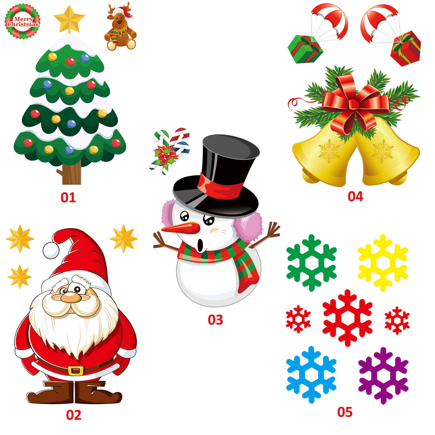 36 Pcs Christmas Window Clings Decal Ornaments Removable Reusable,10 Pack Window Refrigerator Stickers for Home Cafe Showcase Christmas Decorations with Snowman, Santa Claus,Snowflake, Bell, Tree,Sock