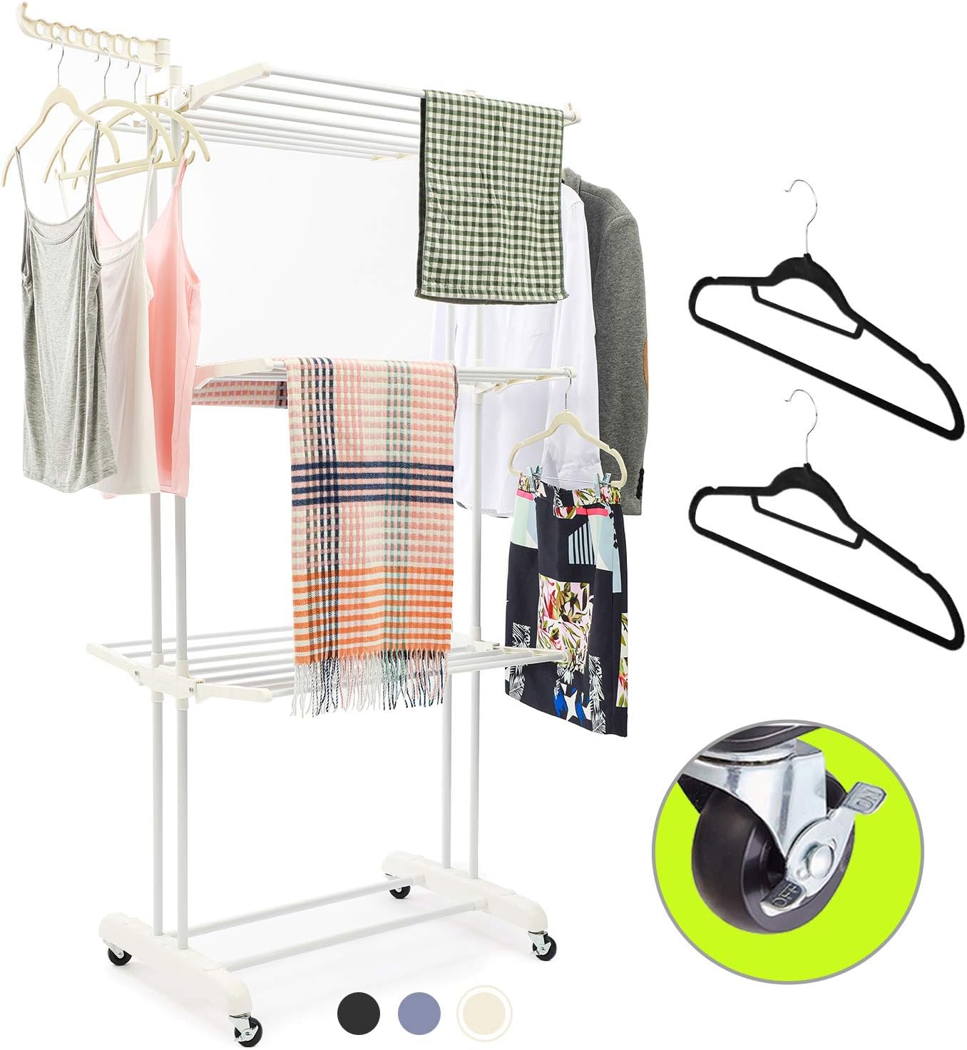 MIZGI Clothes Drying Rack,3 Tier Rolling Dryer Clothes
