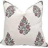 Jillien Harbor “The Sutton” Burgundy & Deep Green Floral Block Print Pillow Cover – Off-White Decorative Festive Throw Pillow Cover – Grandmillennial Home Decor, 20" x 20"