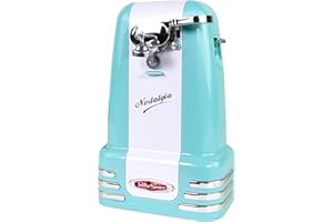Nostalgia Retro Electric Can Opener for Kitchen with Magnetic Lid Remover, Knife Sharpener, and Soda or Beer Bottle Opener, A