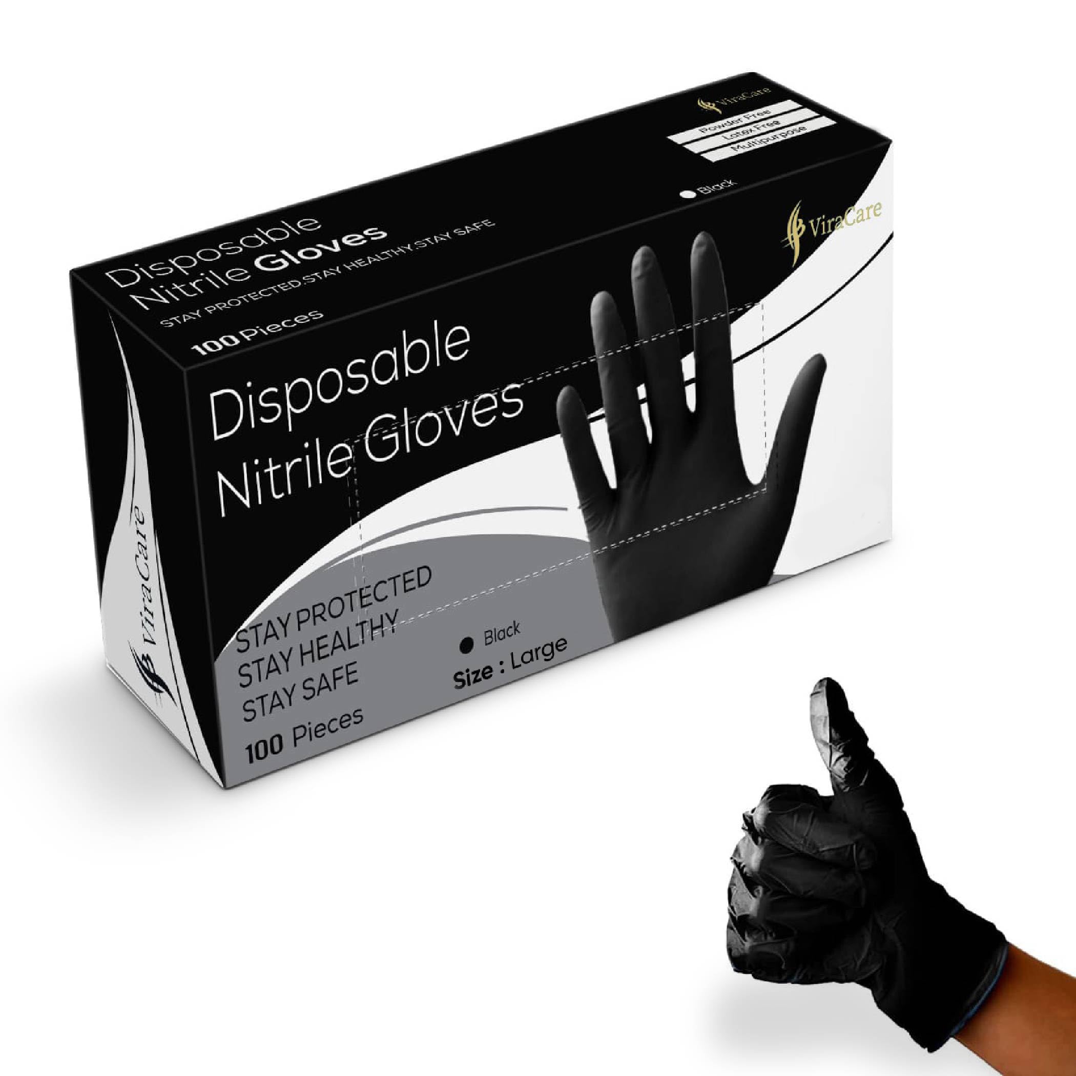 100 x Black Disposable Gloves | Black Nitrile Gloves | Latex free Gloves | Powder Free Gloves | Black Gloves Disposable | Strong And Non-Sterile (Large, 1 Pack of 100)
