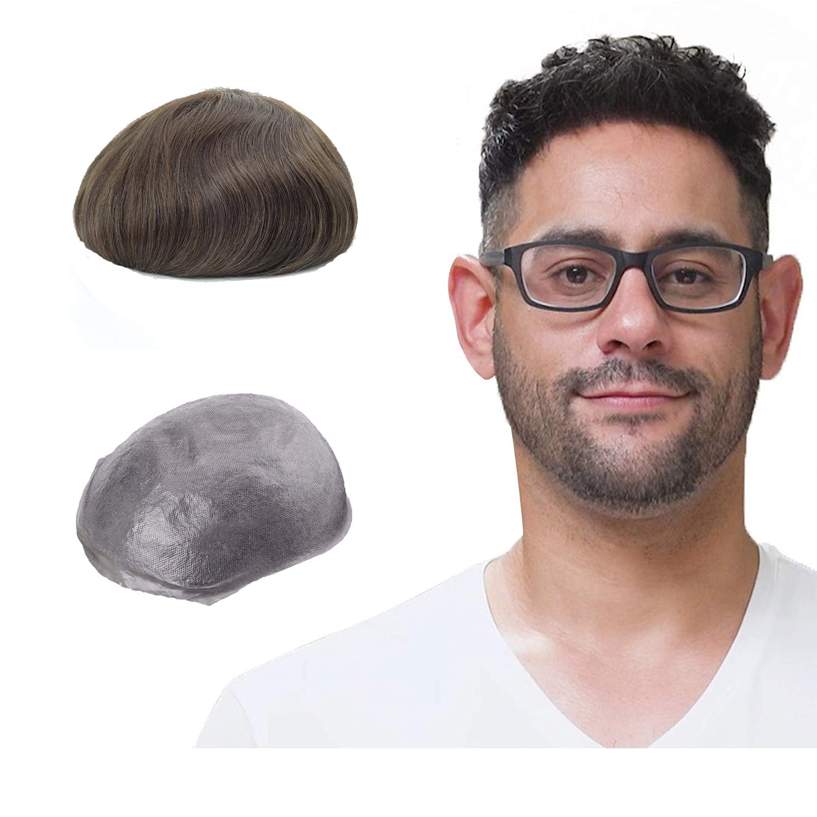 Lordhair Toupee Hairpiece for Men, 0.06mm Thin Skin V-looped Human Hair 8x10 Inch Light Medium Density Hair Replacement System