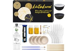 1DFAUL Kintsugi Repair Kit Food Safety, Japanese Gold Repair kit, Bio Gold Glue for Ceramics and Porcelain Repair, Ceramic Repair Kit with Two Practice Cup Perfect for Beginners, Dishwasher Safety