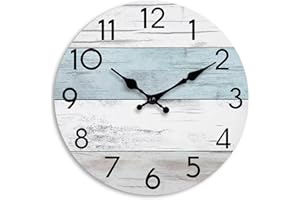 KECYET Wall Clock Silent Non-Ticking Wooden Clocks Battery Operated 8 Inch Small Country Retro Rustic and Beach Style Decorative for Living Room, Kitchen, Home,Bathroom, Bedroom (Blue)