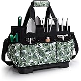 Marscamd Garden Tool Bag with Hard Bottom, Garden Tote with Shoulder Strap and Multiple Pockets (No Accessories Included), Green Rose