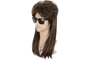 VGbeaty Mens 70s 80s Rock Mullet Wig Long Straight Brwon Halloween Costume Cosplay Wig