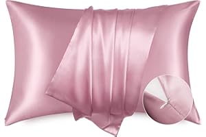 Bedsure Satin Pillowcase with Zipper, Similar to Silk Pillow Cases 2 Pack, Silky & Soft Satin Pillow Cases Standard Size for Hair and Skin, Gifts for Women, Pink Room Decor for Girls, 20x26 Inches