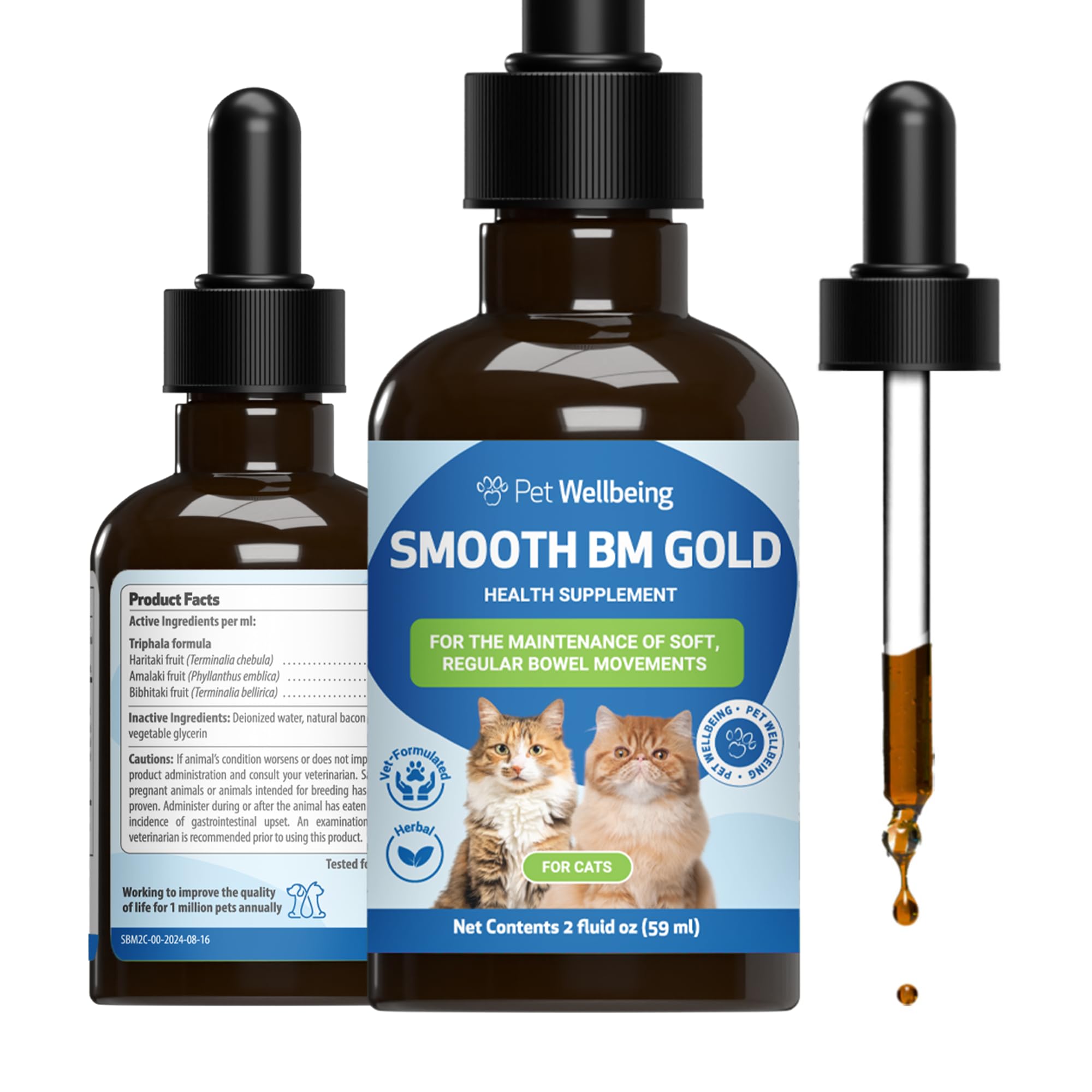Pet Wellbeing Smooth BM Gold for Cats - Supports Healthy Bowel Movements, Normal Consistency, Gastrointestinal Health, Triphala - Veterinarian-Formulated Herbal Supplement 2 oz (59 ml)