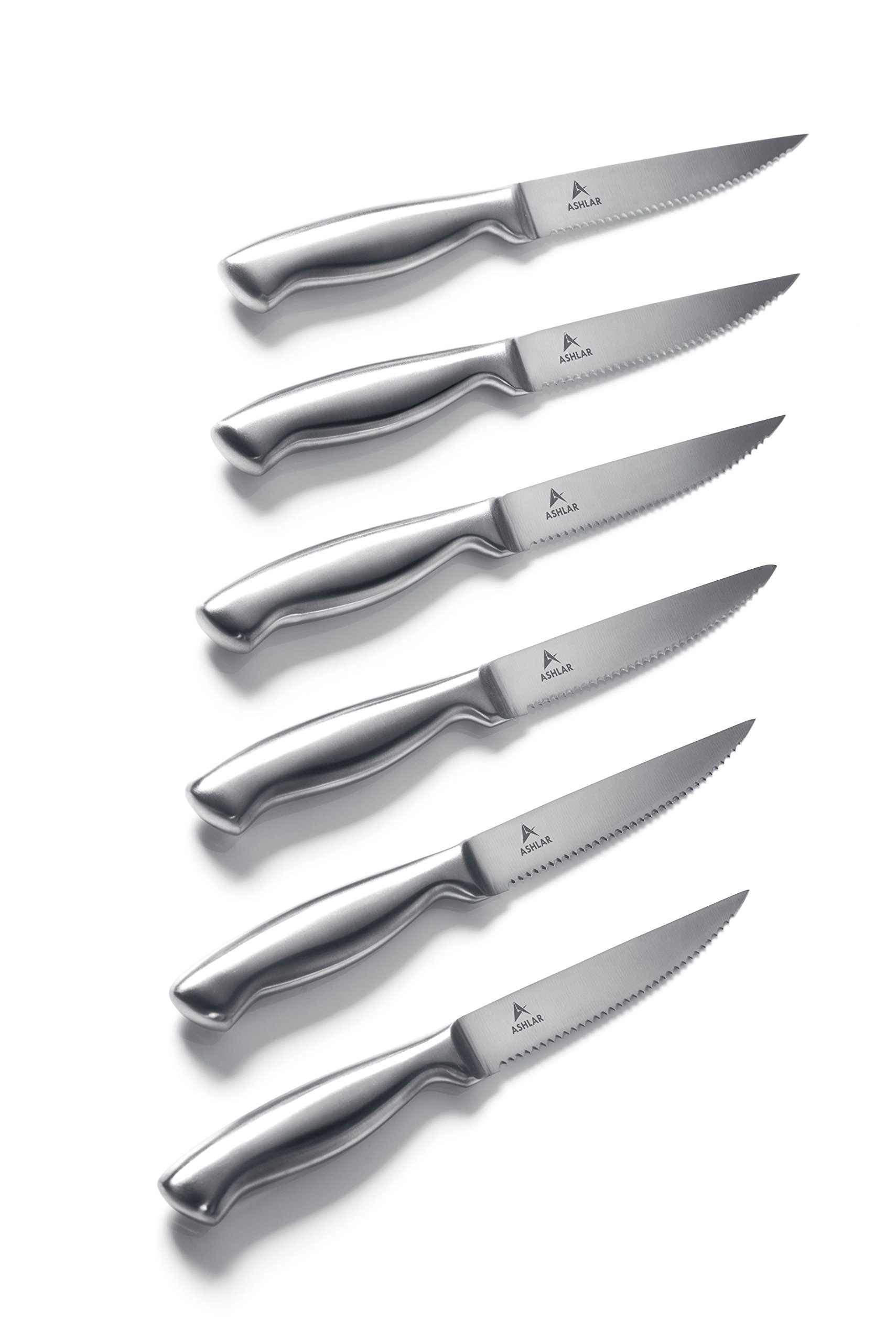 Ashlar Steak Knives Set of 6 Serrated Stainless Steel Dishwasher Safe