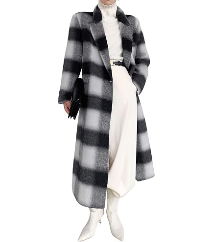 Amazon.com: SOMTHRON Women's Plaid Trench Coat Oversize Double