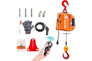 QNK Portable Electric Hoist Winch,3-in-1 Power Winch Crane,1100lbs 1500W 110V/120V Electric Hoist Crane with Wire,Wireless,Manual Remote Control 25 Feet Lifting Height 16ft/min,Overload Protection
