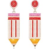 Teacher Earrings Beaded Pencil Earrings for Women Handmade Beaded Dangle Drop Earrings Back To School Teacher Appreciation Gift