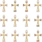 YionZian 30Pcs 5Colors Rosary Center Metal Crystal Rhinestone Cross Charm Gold Jesus Crucifix Pendant Beads for DIY Mexican Bracelet Necklace Jewelry Making Handmade Supplies