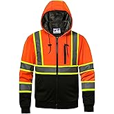 DPSAFETY High visibility Hoodie for Men,Class3 Hi Vis Hoodie,Fleece Lined Reflective Hooded,Construction work Hi-Vis Safety Sweatshirt,Black Bottom Orange XL