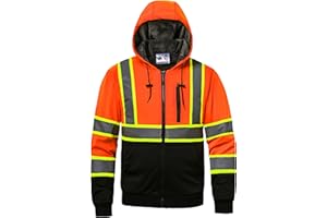 DPSAFETY High visibility Hoodie for Men,Class3 Hi Vis Hoodie,Fleece Lined Reflective Hooded,Construction work Hi-Vis Safety Sweatshirt,Black Bottom Orange XL