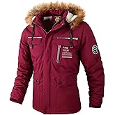 LEDUNTINO Men's Winter Jacket With Hood, Warm Fleece Lined Casual Coat, Water-Resistant Parka, Cold Weather Outdoor Apparel