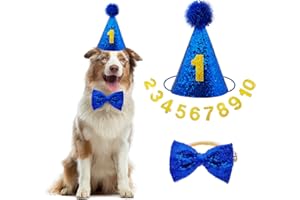 IDOLPET Dog Cat Birthday Party Hat Supplies Dog Cat Girl Boy Birthday Outfit Party Hat with Cute Bow Tie for Medium and Dogs Breeds Cats Dog Wedding Collar Outfit…