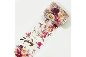 WT Autumn Rose Wide PET Tape, Single Roll, Original Designs, Floral Decorative Tape, Transparent Craft Tape for Bujo Planner 