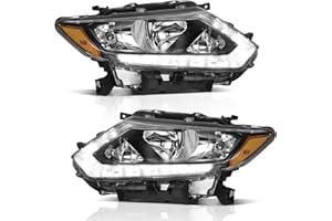 WEELMOTO Headlights Assembly Compatible with 2014 2015 2016 Nissan Rogue with LED DRL Strip Pair, Fits Factory Halogen Models
