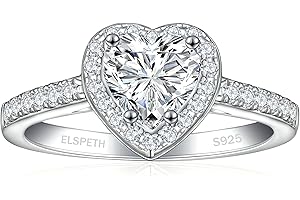 Elspeth 925 Sterling Silver Heart Engagement Ring for Women Heart Cut Cubic Zirconia Promise Ring Size 4-10
