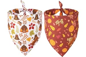ADOGGYGO Thanksgiving Dog Bandana, Pumpkin Turkey Pet Scarf, Multi Size Offered, Fall Autumn Leaves Thanksgiving Bandanas for Medium Large Dogs Pets (Large)