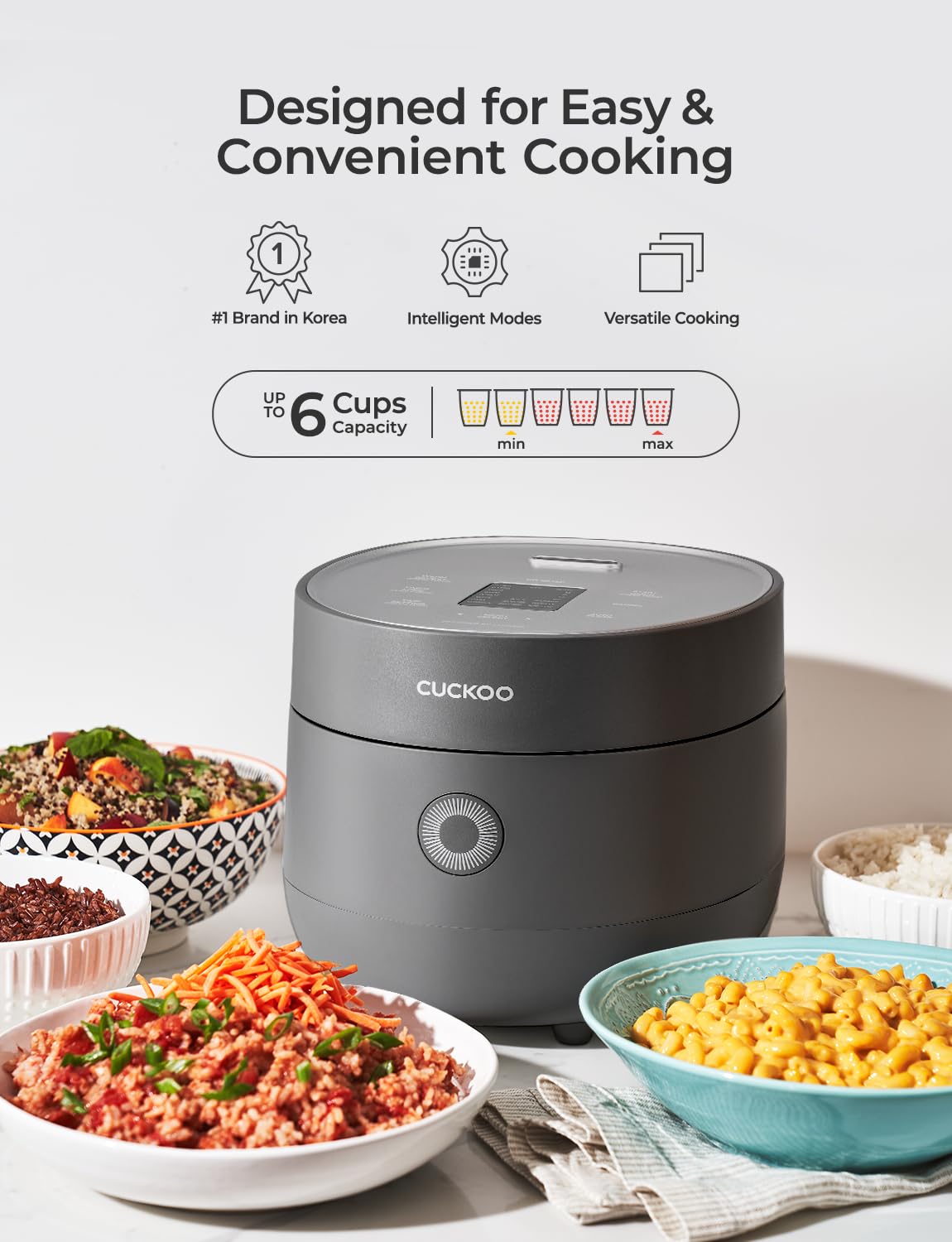 CUCKOO Micom Rice Cooker 6-Cup Uncooked / 12-Cup Cooked with Nonstick Inner Pot, Versatile Rice Maker with 9 Menu Options, Fuzzy Logic Technology, Auto Clean, Quick Rice Mode, Gray (CR-0675FG)