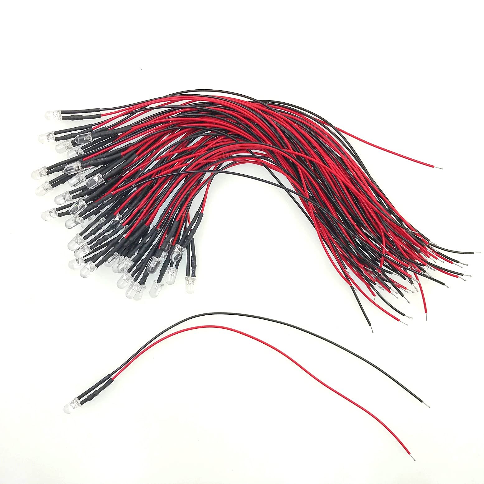 JZK 50 Pieces 12V 5mm Red LED diodes with wire, led diodes light 5mm, ultra bright 12V light emitting diodes 5mm with 20cm cable