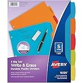Avery Big Tab Write &amp; Erase Plastic Dividers, 5-Tab, Color, 1 Set | For Organizing Reports and Projects, Durable Tear-Resistant, Wipe-Clean Tabs, 1.5x More Writing Space, For 3-Ring Binders